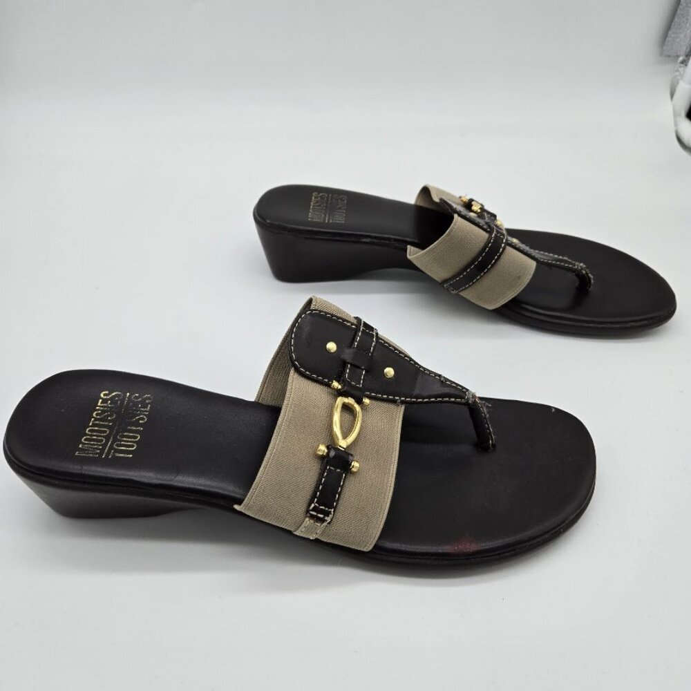 Mootsies Tootsies Womens Brown TStrap Flip Flops Sandals Sz 8 Equestrian Elastic - Picture 4 of 11